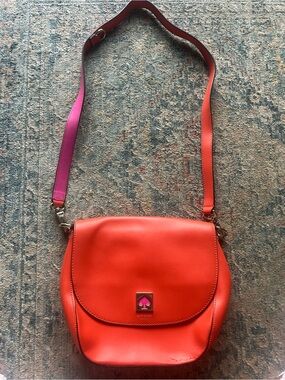 kate spade Orange Leather Crossbody with Pink Accent Strap